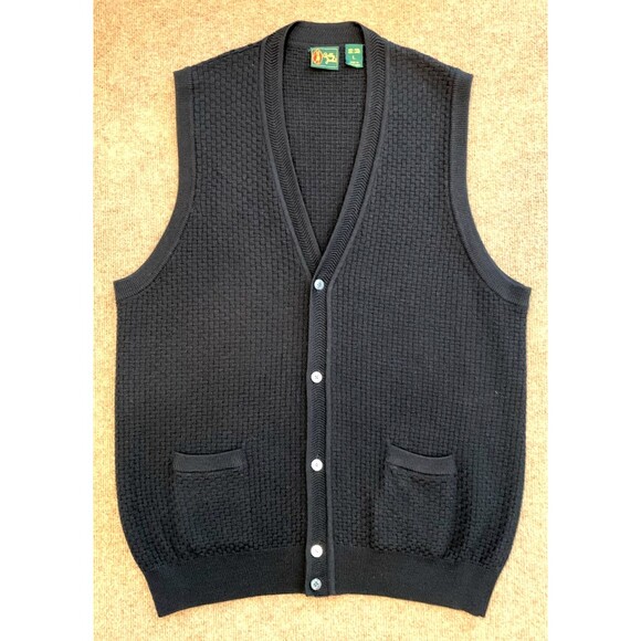 Bobby Jones Sweater Mens L Sleeveless Button Cardigan Wool Basket Weave Knit - Picture 1 of 6